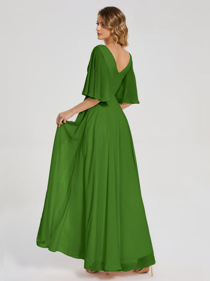 Amina Half Sleeves V-neck Chiffon Bridesmaid Dress