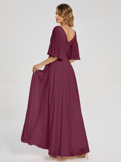 Amina Half Sleeves V-neck Chiffon Bridesmaid Dress