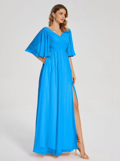 Amina Half Sleeves V-neck Chiffon Bridesmaid Dress