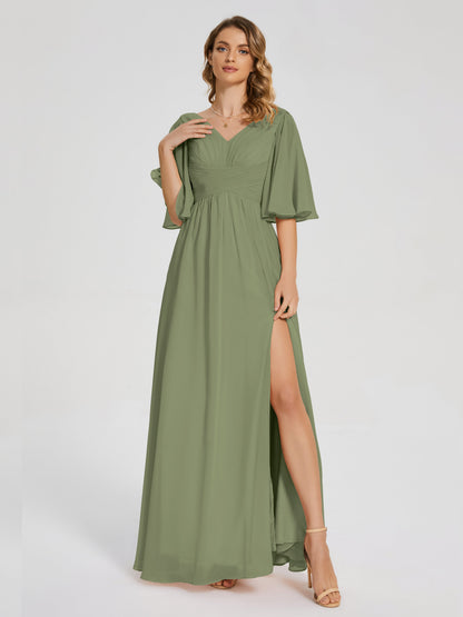 Amina Half Sleeves V-neck Chiffon Bridesmaid Dress