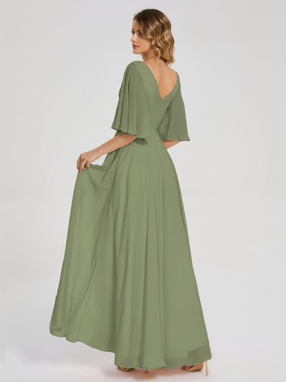 Amina Half Sleeves V-neck Chiffon Bridesmaid Dress