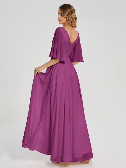 Amina Half Sleeves V-neck Chiffon Bridesmaid Dress