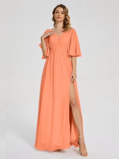 Amina Half Sleeves V-neck Chiffon Bridesmaid Dress