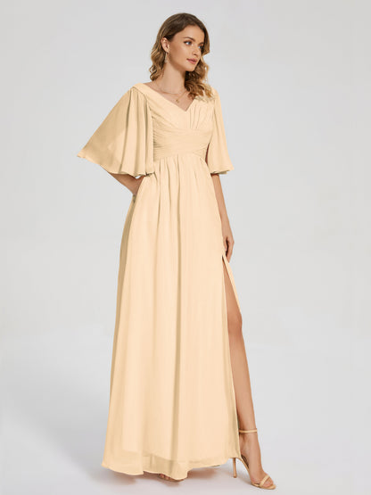 Amina Half Sleeves V-neck Chiffon Bridesmaid Dress