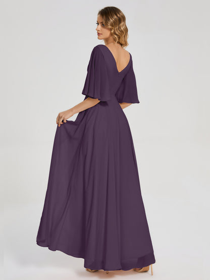 Amina Half Sleeves V-neck Chiffon Bridesmaid Dress