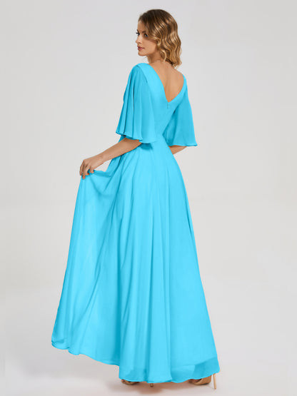 Amina Half Sleeves V-neck Chiffon Bridesmaid Dress