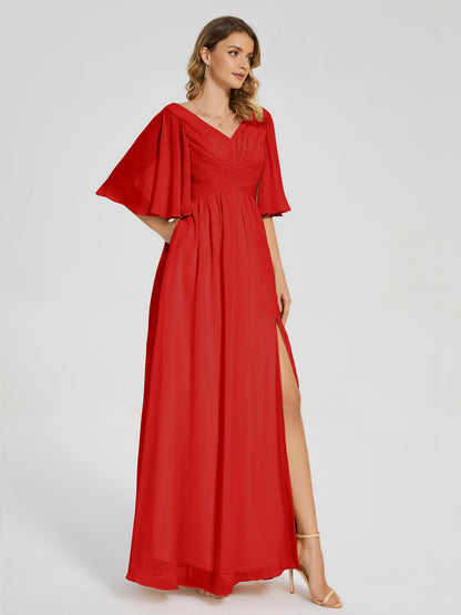 Amina Half Sleeves V-neck Chiffon Bridesmaid Dress
