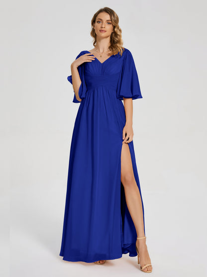 Amina Half Sleeves V-neck Chiffon Bridesmaid Dress