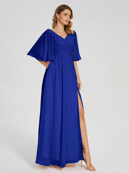 Amina Half Sleeves V-neck Chiffon Bridesmaid Dress