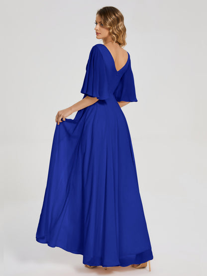 Amina Half Sleeves V-neck Chiffon Bridesmaid Dress