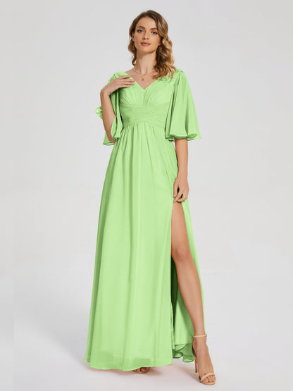 Amina Half Sleeves V-neck Chiffon Bridesmaid Dress