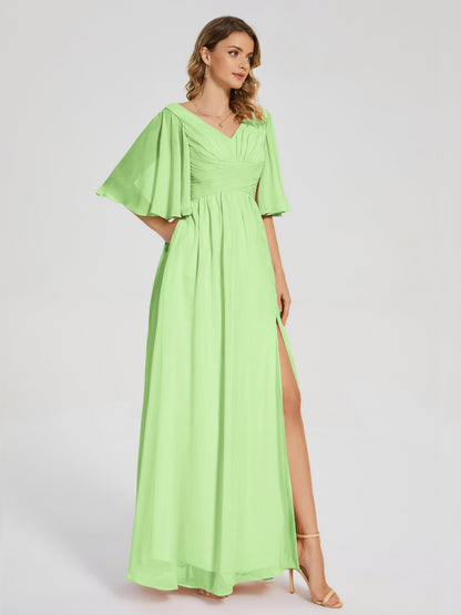 Amina Half Sleeves V-neck Chiffon Bridesmaid Dress