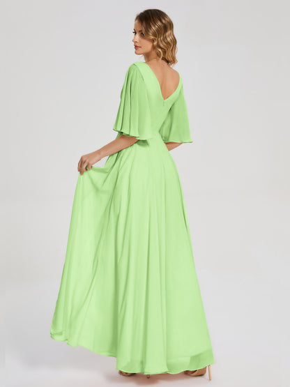 Amina Half Sleeves V-neck Chiffon Bridesmaid Dress
