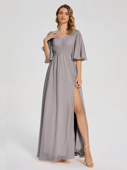 Amina Half Sleeves V-neck Chiffon Bridesmaid Dress