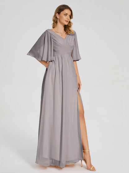 Amina Half Sleeves V-neck Chiffon Bridesmaid Dress
