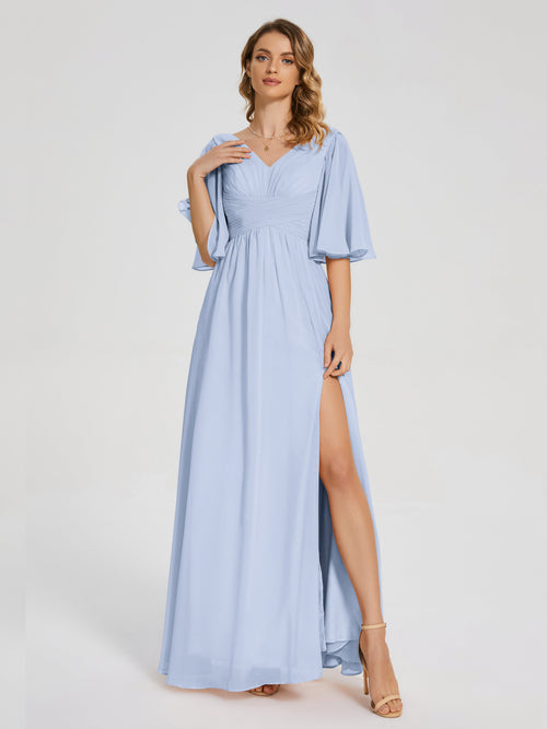Amina Half Sleeves V-neck Chiffon Bridesmaid Dress
