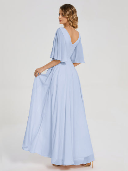 Amina Half Sleeves V-neck Chiffon Bridesmaid Dress