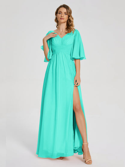 Amina Half Sleeves V-neck Chiffon Bridesmaid Dress