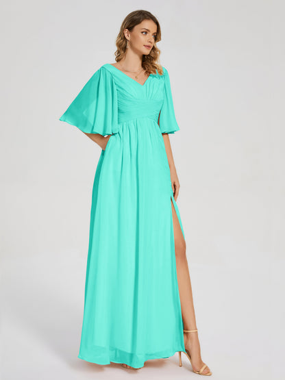 Amina Half Sleeves V-neck Chiffon Bridesmaid Dress