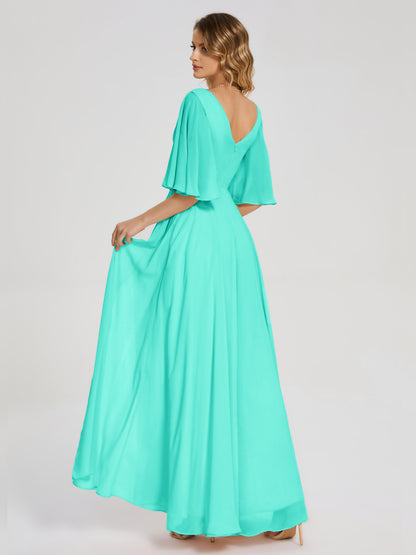 Amina Half Sleeves V-neck Chiffon Bridesmaid Dress