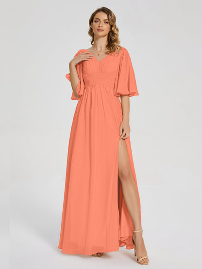Amina Half Sleeves V-neck Chiffon Bridesmaid Dress