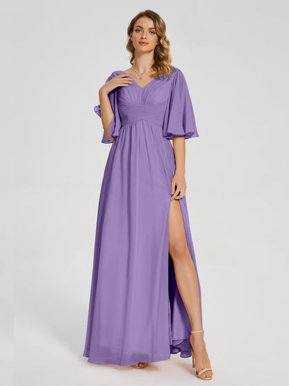 Amina Half Sleeves V-neck Chiffon Bridesmaid Dress