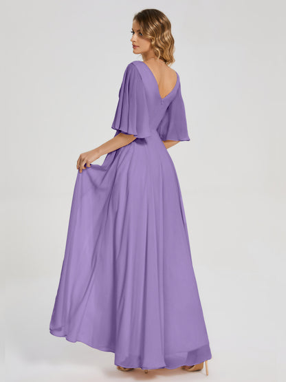 Amina Half Sleeves V-neck Chiffon Bridesmaid Dress