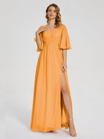 Amina Half Sleeves V-neck Chiffon Bridesmaid Dress