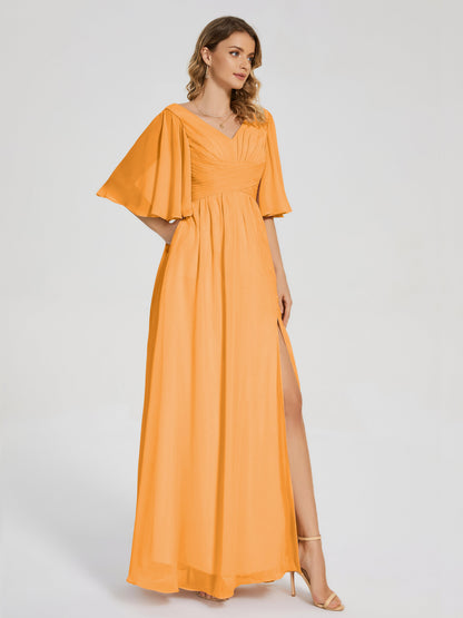 Amina Half Sleeves V-neck Chiffon Bridesmaid Dress