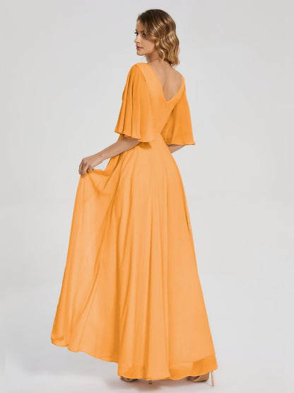Amina Half Sleeves V-neck Chiffon Bridesmaid Dress