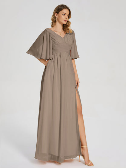 Amina Half Sleeves V-neck Chiffon Bridesmaid Dress