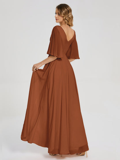 Amina Half Sleeves V-neck Chiffon Bridesmaid Dress