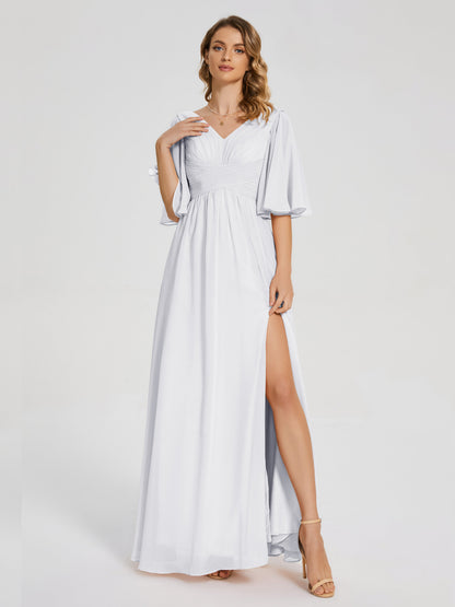 Amina Half Sleeves V-neck Chiffon Bridesmaid Dress