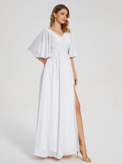 Amina Half Sleeves V-neck Chiffon Bridesmaid Dress