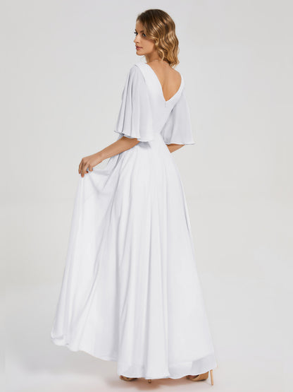 Amina Half Sleeves V-neck Chiffon Bridesmaid Dress