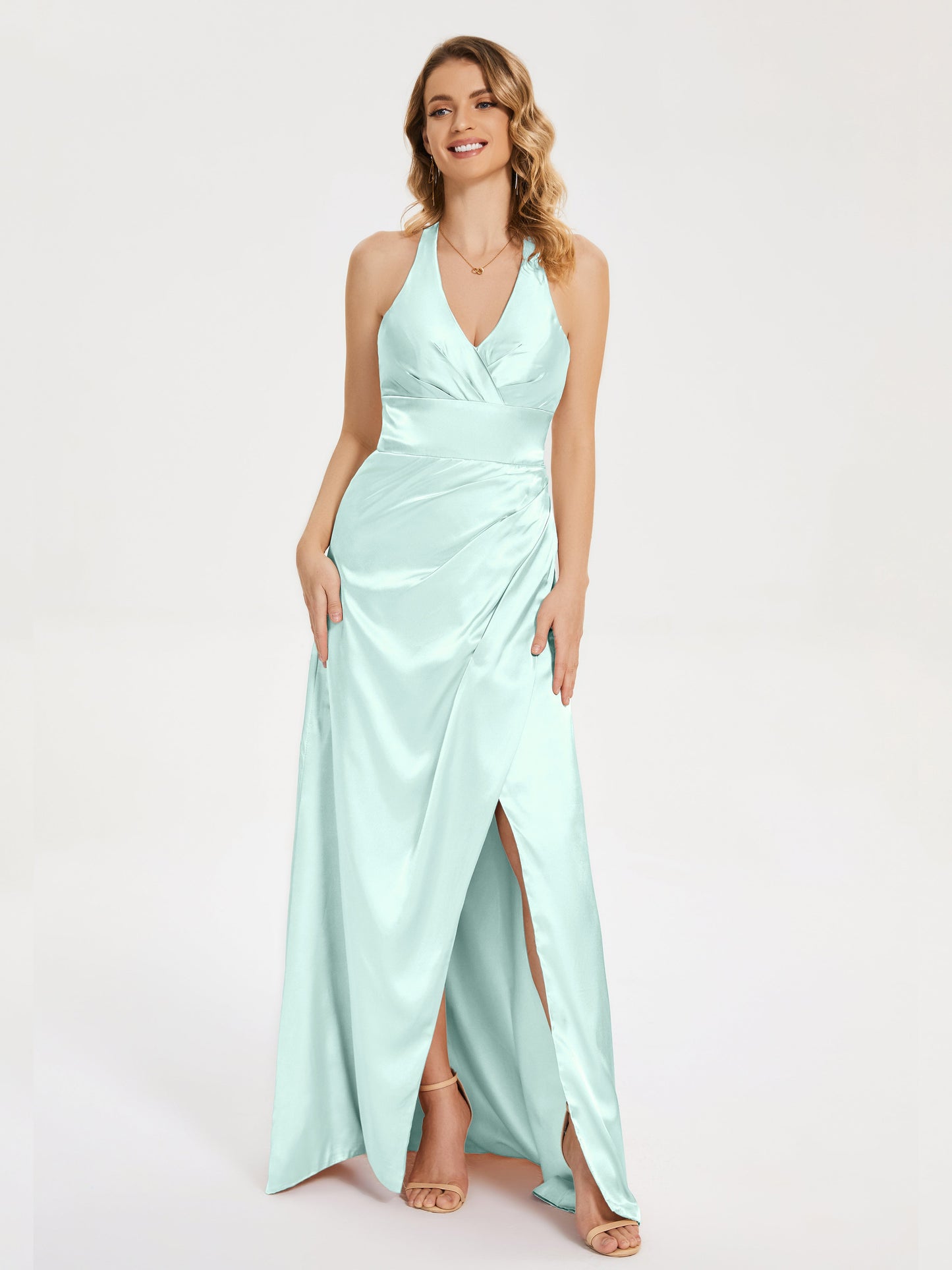 Mariana Halter Backless Soft Satin Bridesmaid Dress
