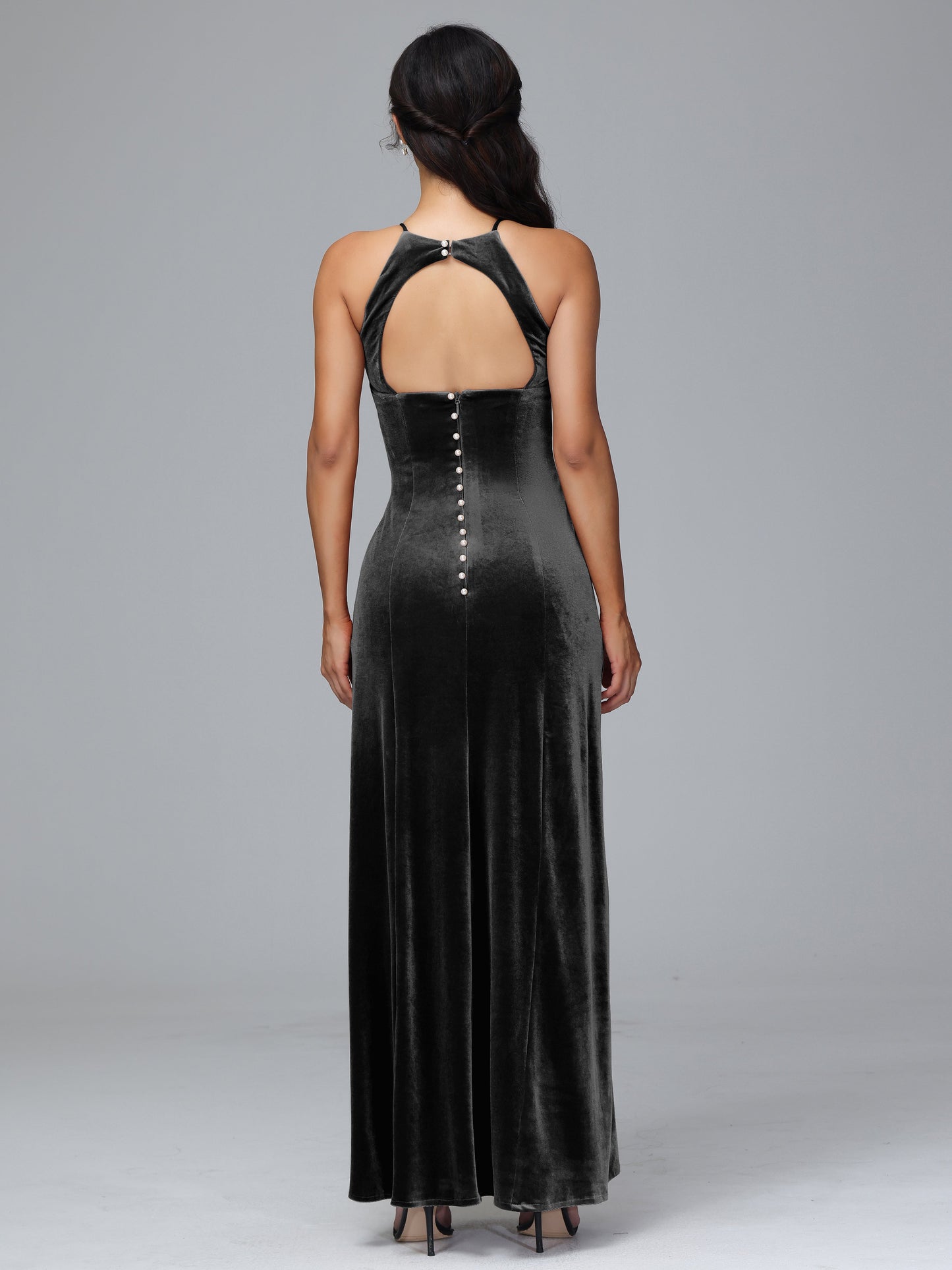 Halter Open Back Velvet Bridesmaid Dress