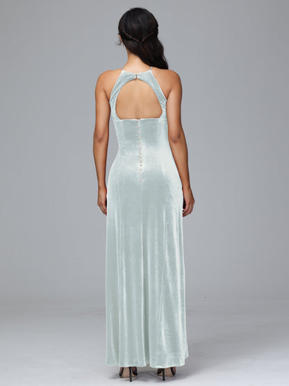 Halter Open Back Velvet Bridesmaid Dress