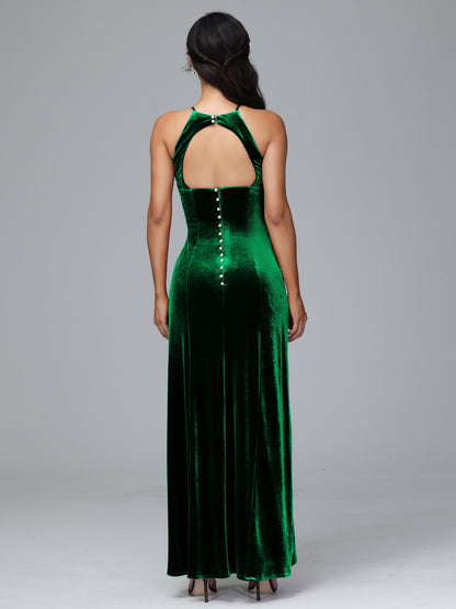 Halter Open Back Velvet Bridesmaid Dress