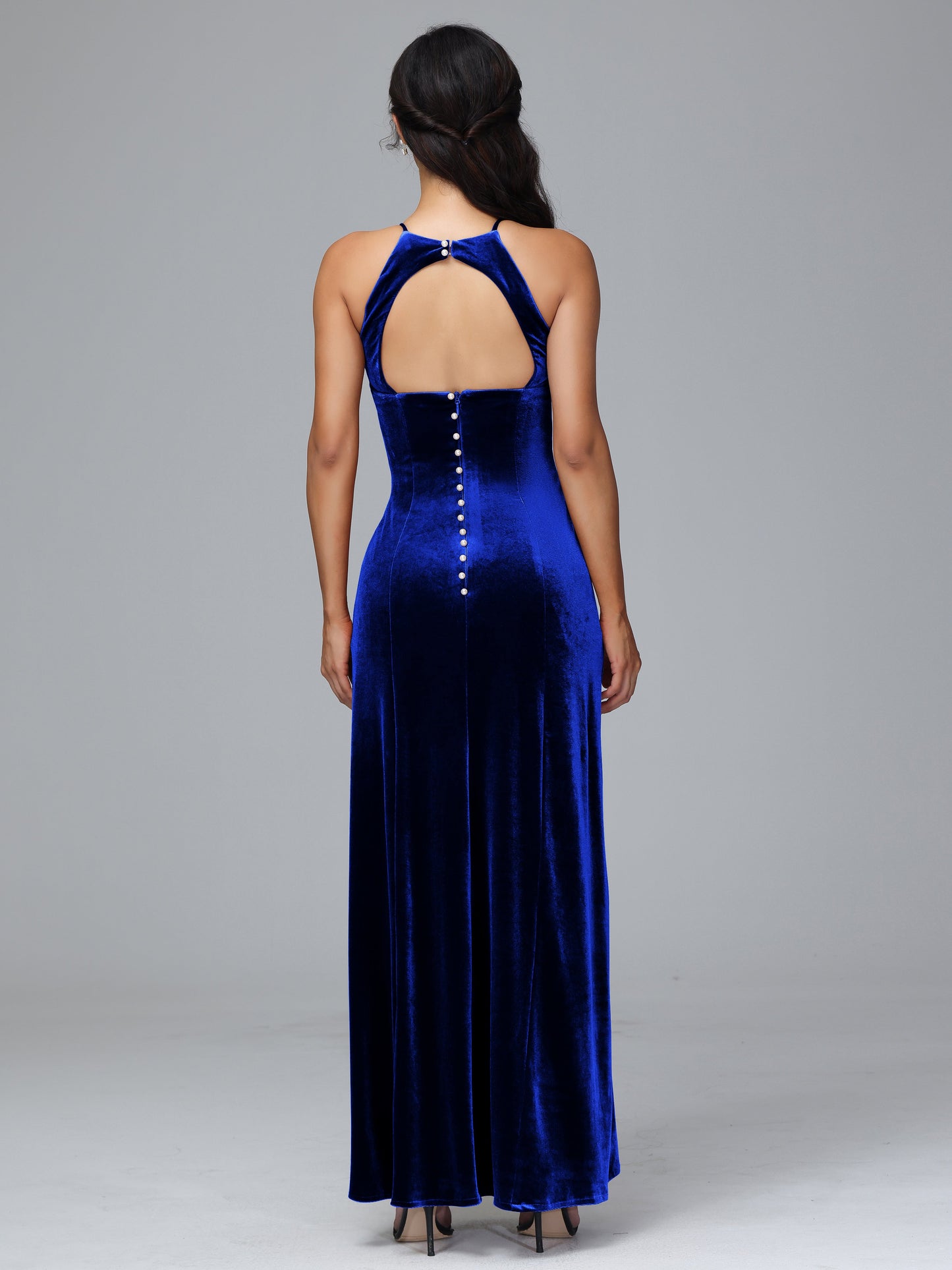 Halter Open Back Velvet Bridesmaid Dress