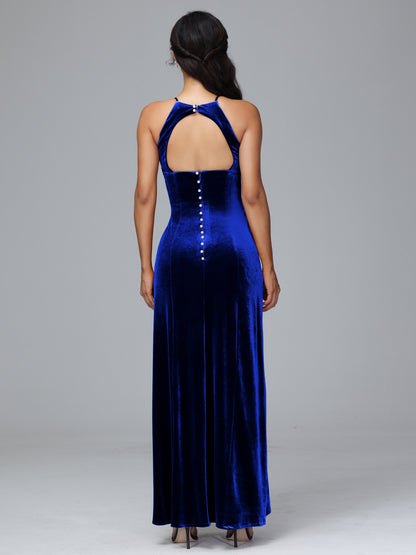Halter Open Back Velvet Bridesmaid Dress