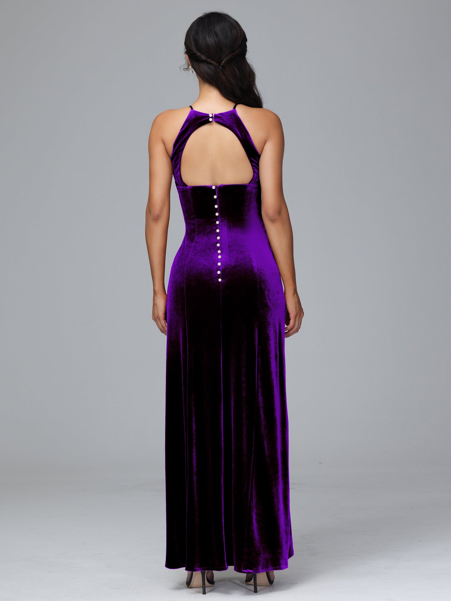 Halter Open Back Velvet Bridesmaid Dress