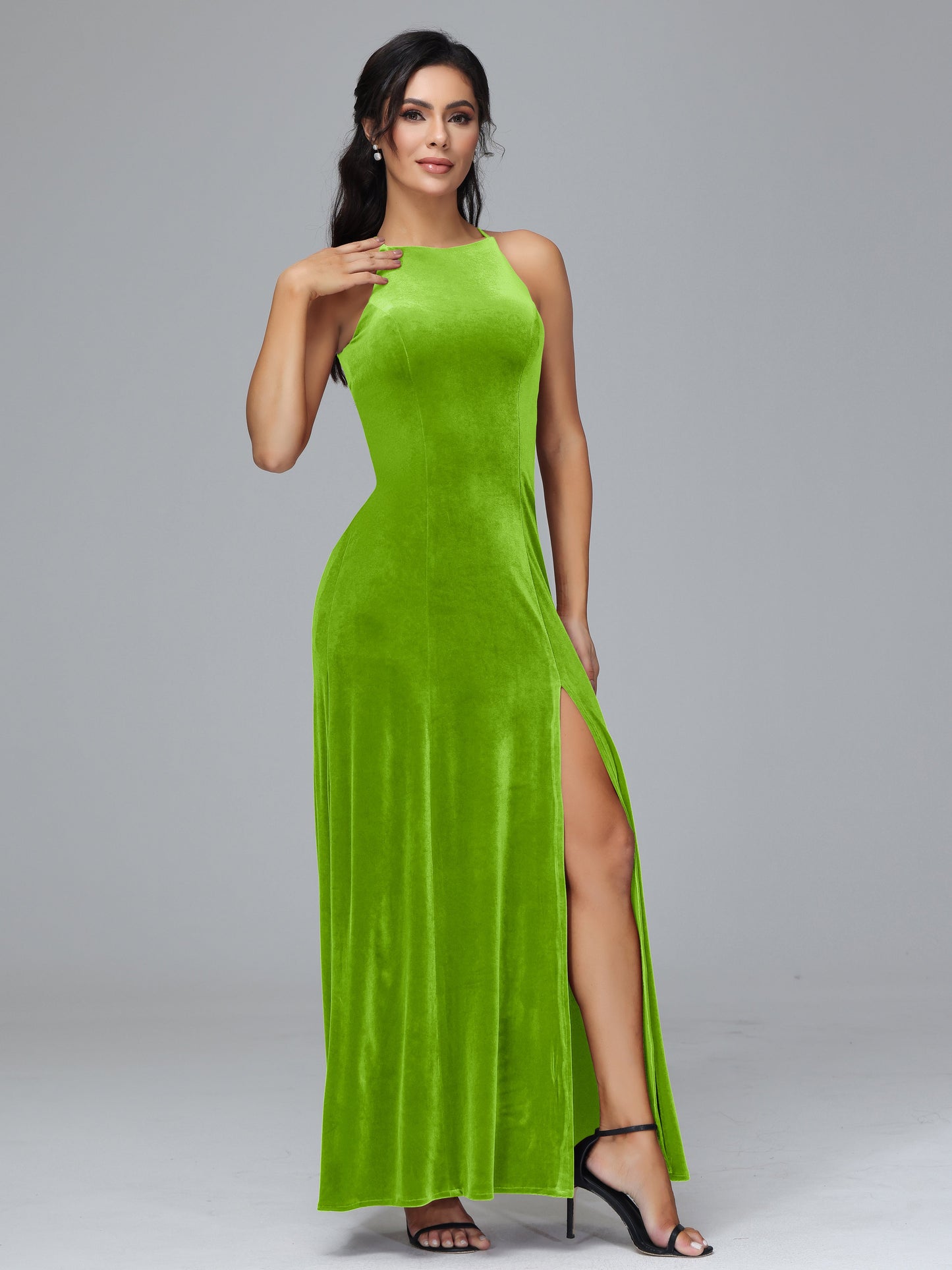 Halter Open Back Velvet Bridesmaid Dress