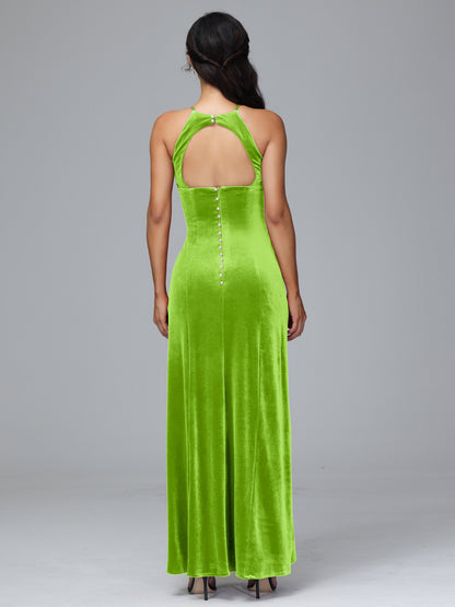 Halter Open Back Velvet Bridesmaid Dress