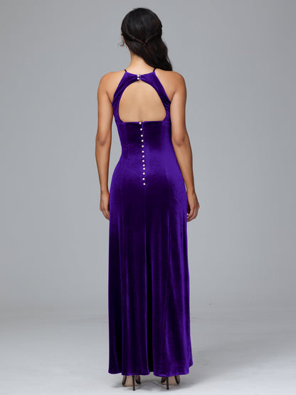 Halter Open Back Velvet Bridesmaid Dress