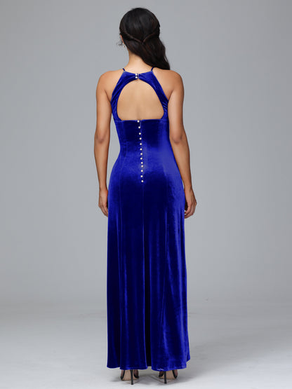 Halter Open Back Velvet Bridesmaid Dress