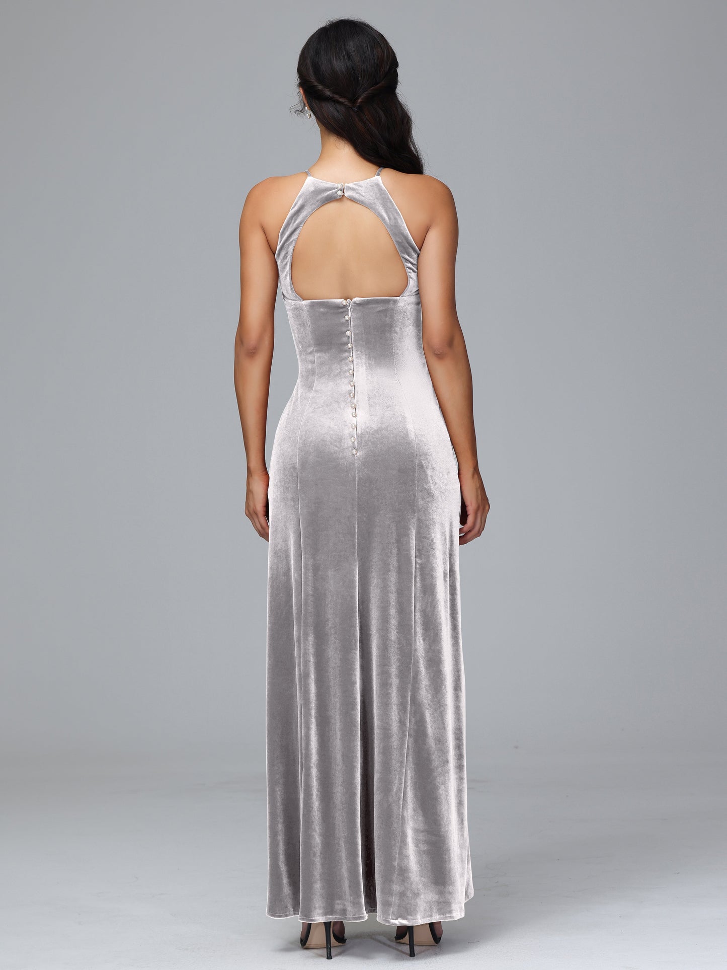 Halter Open Back Velvet Bridesmaid Dress