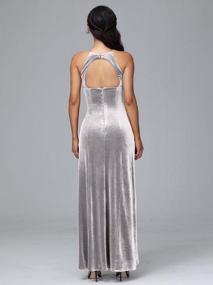 Halter Open Back Velvet Bridesmaid Dress