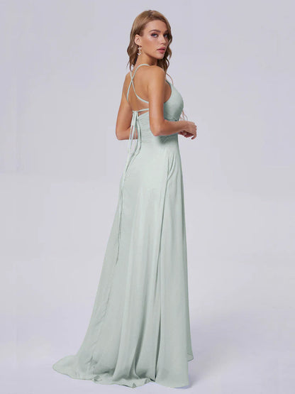 Harmony Unique Straps Chiffon Bridesmaid Dresses with Slit