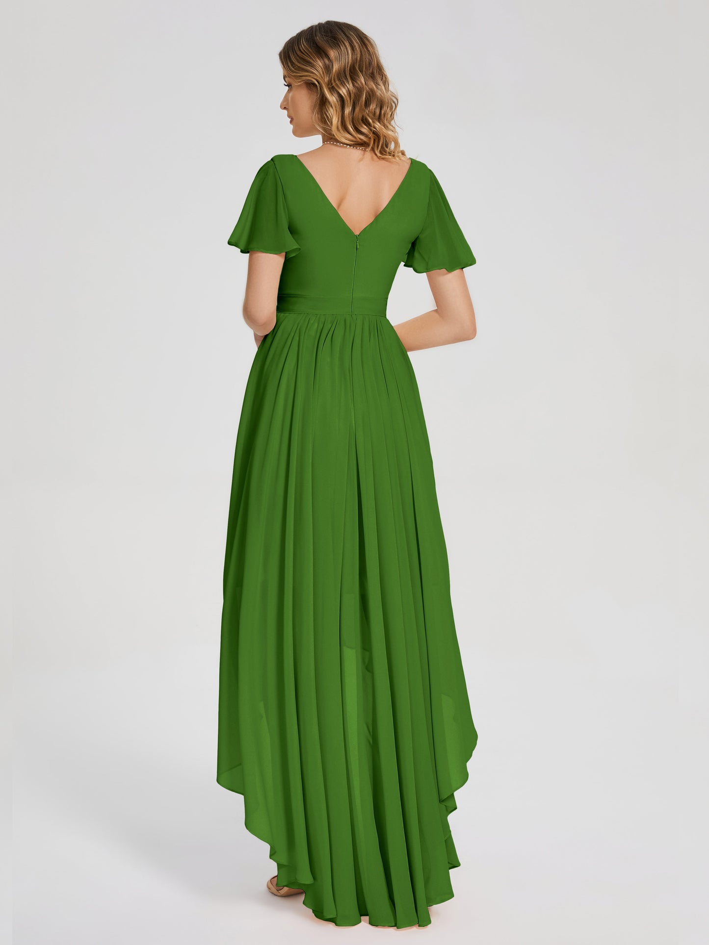 Evangeline High Low Short Sleeves Chiffon Bridesmaid Dress